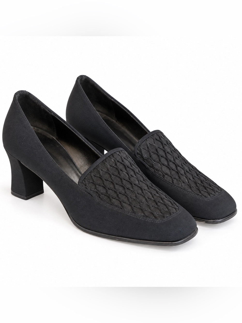 Amalfi Italy Black Mesh Loafer Pumps Square Toe Block Heel 8.5B